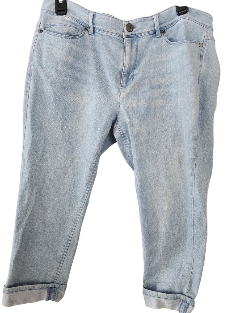 J Jill Blue Denim Cropped Cuffed Capris Stretch High-rise Zip Fly Cuffed Size 12 - Picture 3 of 16